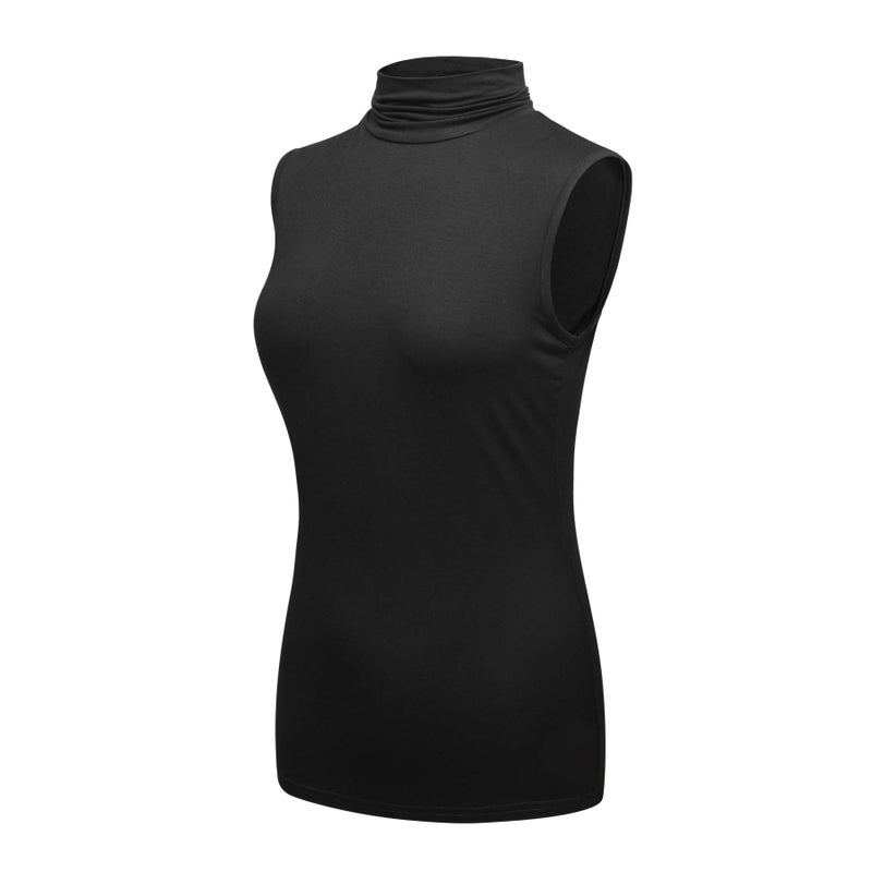 OThread & Co. Women's Sleeveless Turtleneck T-Shirt Basic Stretch Layer Comfy High Neck Tank Top (Medium, Black) - Image 2